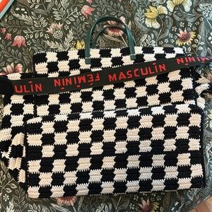 Clare V Summer Simple Tote Black White Checker